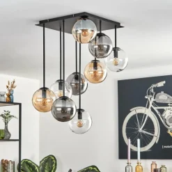 hofstein Gastor Plafonnier, Boule lumineuse Ambre, Clair, Fumé, 9 lumières