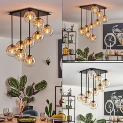 hofstein Gastor Plafonnier, Boule lumineuse Ambre, Clair, 9 lumières