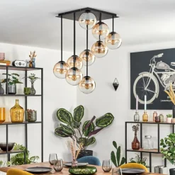 hofstein Gastor Plafonnier, Boule lumineuse Ambre, Clair, 9 lumières