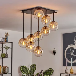 hofstein Gastor Plafonnier, Boule lumineuse Ambre, Clair, 9 lumières