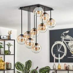 hofstein Gastor Plafonnier, Boule lumineuse Ambre, Clair, 9 lumières