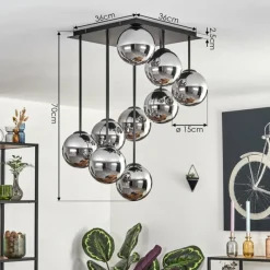 hofstein Gastor Plafonnier, Boule lumineuse Chrome, Fumé, 9 lumières
