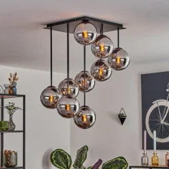 hofstein Gastor Plafonnier, Boule lumineuse Chrome, Fumé, 9 lumières