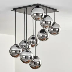 hofstein Gastor Plafonnier, Boule lumineuse Chrome, Fumé, 9 lumières