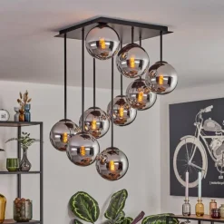 hofstein Gastor Plafonnier, Boule lumineuse Chrome, Fumé, 9 lumières