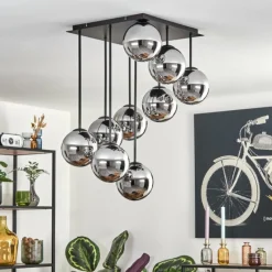 hofstein Gastor Plafonnier, Boule lumineuse Chrome, Fumé, 9 lumières