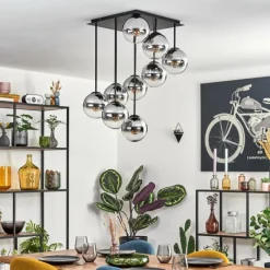 hofstein Gastor Plafonnier, Boule lumineuse Chrome, Clair, Fumé, 9 lumières