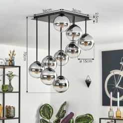 hofstein Gastor Plafonnier, Boule lumineuse Chrome, Clair, Fumé, 9 lumières