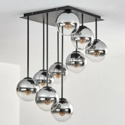 hofstein Gastor Plafonnier, Boule lumineuse Chrome, Clair, Fumé, 9 lumières