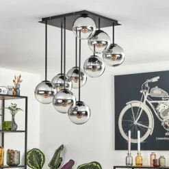hofstein Gastor Plafonnier, Boule lumineuse Chrome, Clair, Fumé, 9 lumières