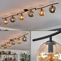 hofstein Gastor Plafonnier, Boule lumineuse Ambre, Fumé, 6 lumières