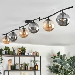 hofstein Gastor Plafonnier, Boule lumineuse Ambre, Fumé, 6 lumières