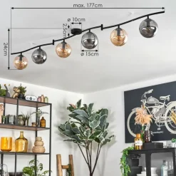 hofstein Gastor Plafonnier, Boule lumineuse Ambre, Fumé, 6 lumières