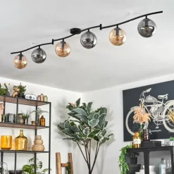 hofstein Gastor Plafonnier, Boule lumineuse Ambre, Fumé, 6 lumières