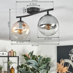 hofstein Gastor Plafonnier, Boule lumineuse Ambre, Clair, Fumé, 2 lumières