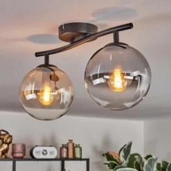 hofstein Gastor Plafonnier, Boule lumineuse Ambre, Clair, Fumé, 2 lumières