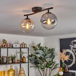 hofstein Gastor Plafonnier, Boule lumineuse Ambre, Clair, Fumé, 2 lumières