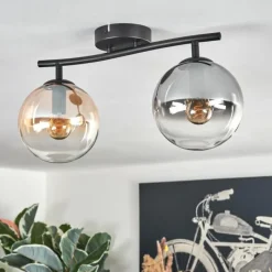 hofstein Gastor Plafonnier, Boule lumineuse Ambre, Clair, Fumé, 2 lumières
