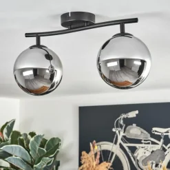 hofstein Gastor Plafonnier, Boule lumineuse Chrome, Fumé, 2 lumières