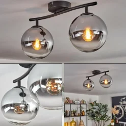 hofstein Gastor Plafonnier, Boule lumineuse Chrome, Clair, Fumé, 2 lumières