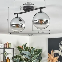 hofstein Gastor Plafonnier, Boule lumineuse Chrome, Clair, Fumé, 2 lumières
