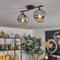 hofstein Gastor Plafonnier, Boule lumineuse Chrome, Clair, Fumé, 2 lumières