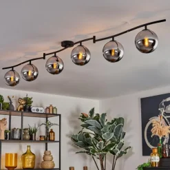 hofstein Gastor Plafonnier, Boule lumineuse Chrome, Fumé, 6 lumières