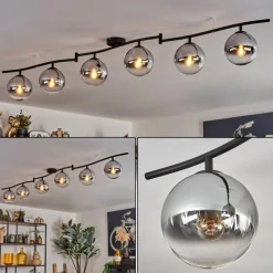 hofstein Gastor Plafonnier, Boule lumineuse Chrome, Clair, Fumé, 6 lumières