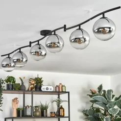 hofstein Gastor Plafonnier, Boule lumineuse Chrome, Clair, Fumé, 6 lumières