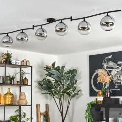 hofstein Gastor Plafonnier, Boule lumineuse Chrome, Clair, Fumé, 6 lumières