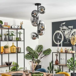 hofstein Gastor Plafonnier, Boule lumineuse 32 cm Chrome, Clair, Fumé, 8 lumières