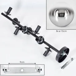 hofstein Gastor Plafonnier, Boule lumineuse 32 cm Chrome, Clair, Fumé, 8 lumières
