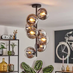 hofstein Gastor Plafonnier, Boule lumineuse 32 cm Chrome, Clair, Fumé, 8 lumières