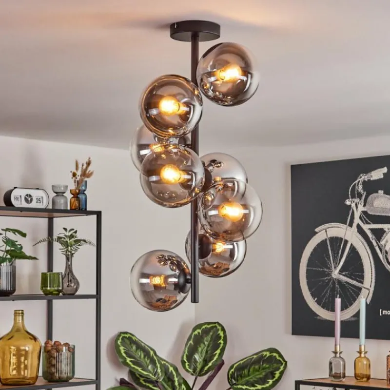 hofstein Gastor Plafonnier, Boule lumineuse 32 cm Chrome, Clair, Fumé, 8 lumières