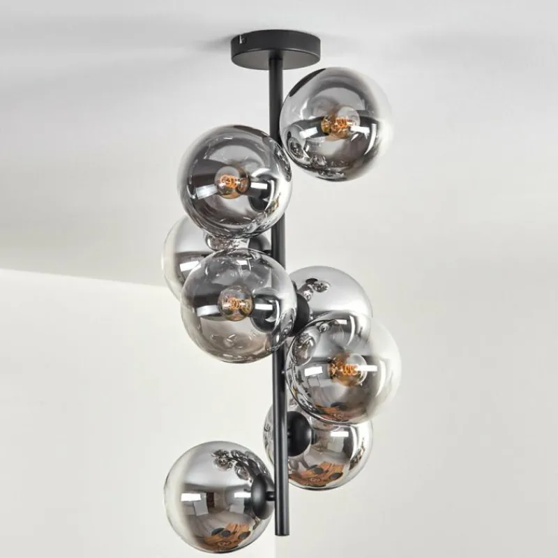 hofstein Gastor Plafonnier, Boule lumineuse 32 cm Chrome, Clair, Fumé, 8 lumières