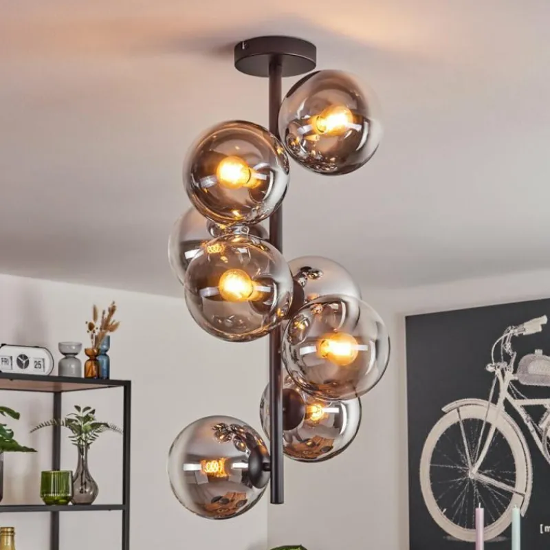 hofstein Gastor Plafonnier, Boule lumineuse 32 cm Chrome, Clair, Fumé, 8 lumières