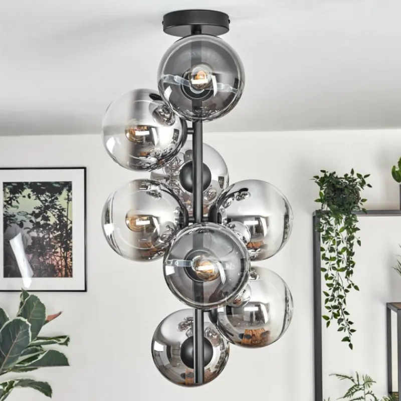 hofstein Gastor Plafonnier, Boule lumineuse 32 cm Chrome, Clair, Fumé, 8 lumières