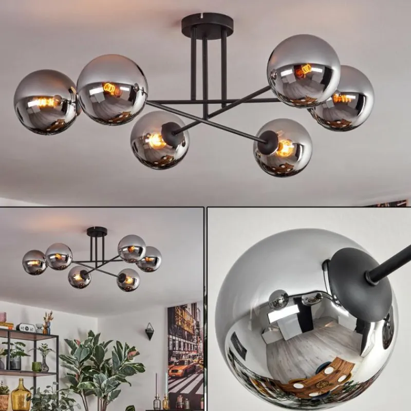 hofstein Gastor Plafonnier, Boule lumineuse 15 cm Chrome, Fumé, 6 lumières