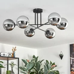 hofstein Gastor Plafonnier, Boule lumineuse 15 cm Chrome, Fumé, 6 lumières
