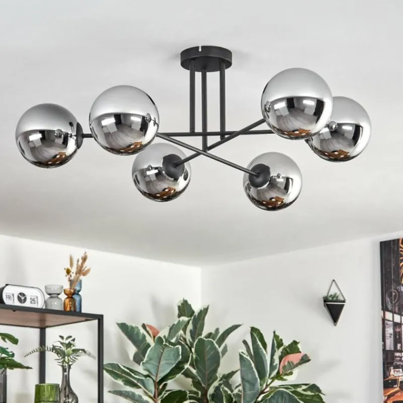 hofstein Gastor Plafonnier, Boule lumineuse 15 cm Chrome, Fumé, 6 lumières