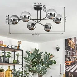 hofstein Gastor Plafonnier, Boule lumineuse 15 cm Chrome, Fumé, 6 lumières