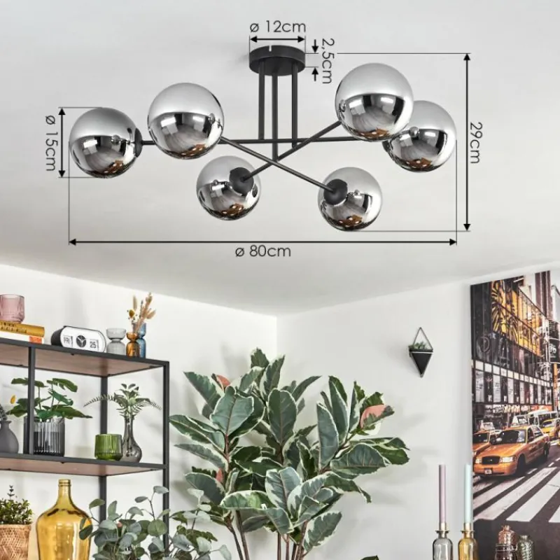 hofstein Gastor Plafonnier, Boule lumineuse 15 cm Chrome, Fumé, 6 lumières
