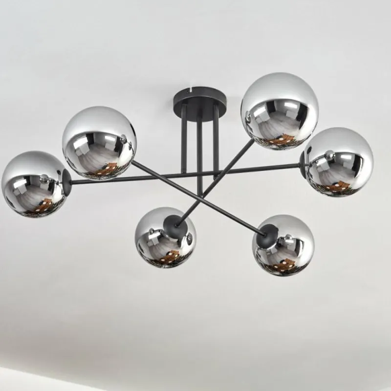 hofstein Gastor Plafonnier, Boule lumineuse 15 cm Chrome, Fumé, 6 lumières