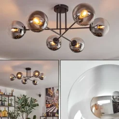 Suspension Verre Fumé-hofstein Gastor Plafonnier, Boule lumineuse 80 cm Chrome, Clair, Fumé, 6 lumières