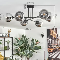 Suspension Verre Fumé-hofstein Gastor Plafonnier, Boule lumineuse 80 cm Chrome, Clair, Fumé, 6 lumières