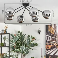 Suspension Verre Fumé-hofstein Gastor Plafonnier, Boule lumineuse 80 cm Chrome, Fumé, 6 lumières