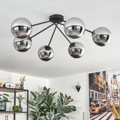 Suspension Verre Fumé-hofstein Gastor Plafonnier, Boule lumineuse 80 cm Chrome, Fumé, 6 lumières