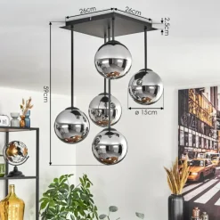 hofstein Gastor Plafonnier, Boule lumineuse Chrome, Fumé, 5 lumières