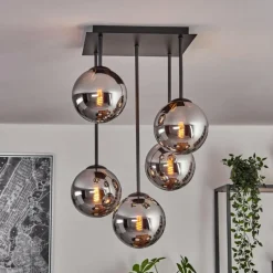 hofstein Gastor Plafonnier, Boule lumineuse Chrome, Fumé, 5 lumières