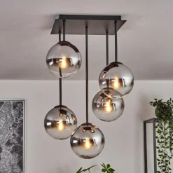 Suspension Verre Fumé-hofstein Gastor Plafonnier, Boule lumineuse Chrome, Clair, Fumé, 5 lumières